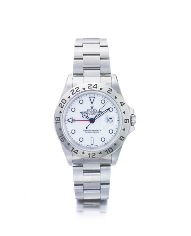 View full screen - View 1 of Lot 5. ROLEX | EXPLORER II REF 16570, A STAINLESS STEEL AUTOMATIC DUAL TIME ZONE WRISTWATCH WITH DATE, 24-HOUR INDICATION AND BRACELET CIRCA 1997.