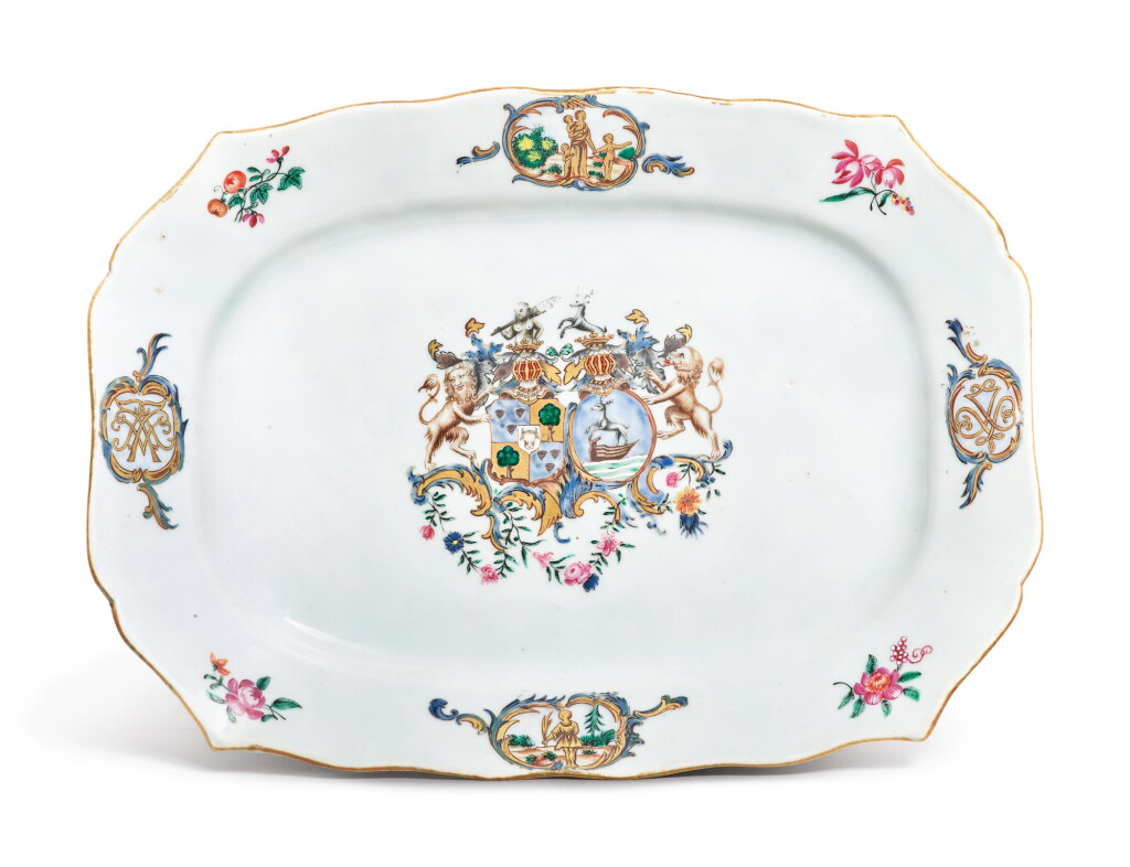 View full screen - View 1 of Lot 462. A Chinese Export Armorial Platter for the Dutch Market, Qing Dynasty, Qianlong Period, 1767-69 | 清乾隆 1767至1769年 粉彩紋章圖菱口長方盤.