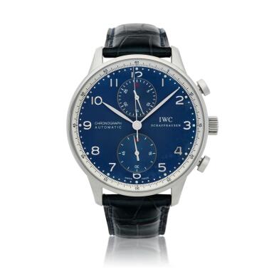 View full screen - View 1 of Lot 130. Reference IW3714-32 Portugieser Chronograph A limited edition stainless steel automatic chronograph wristwatch, Circa 2006 .