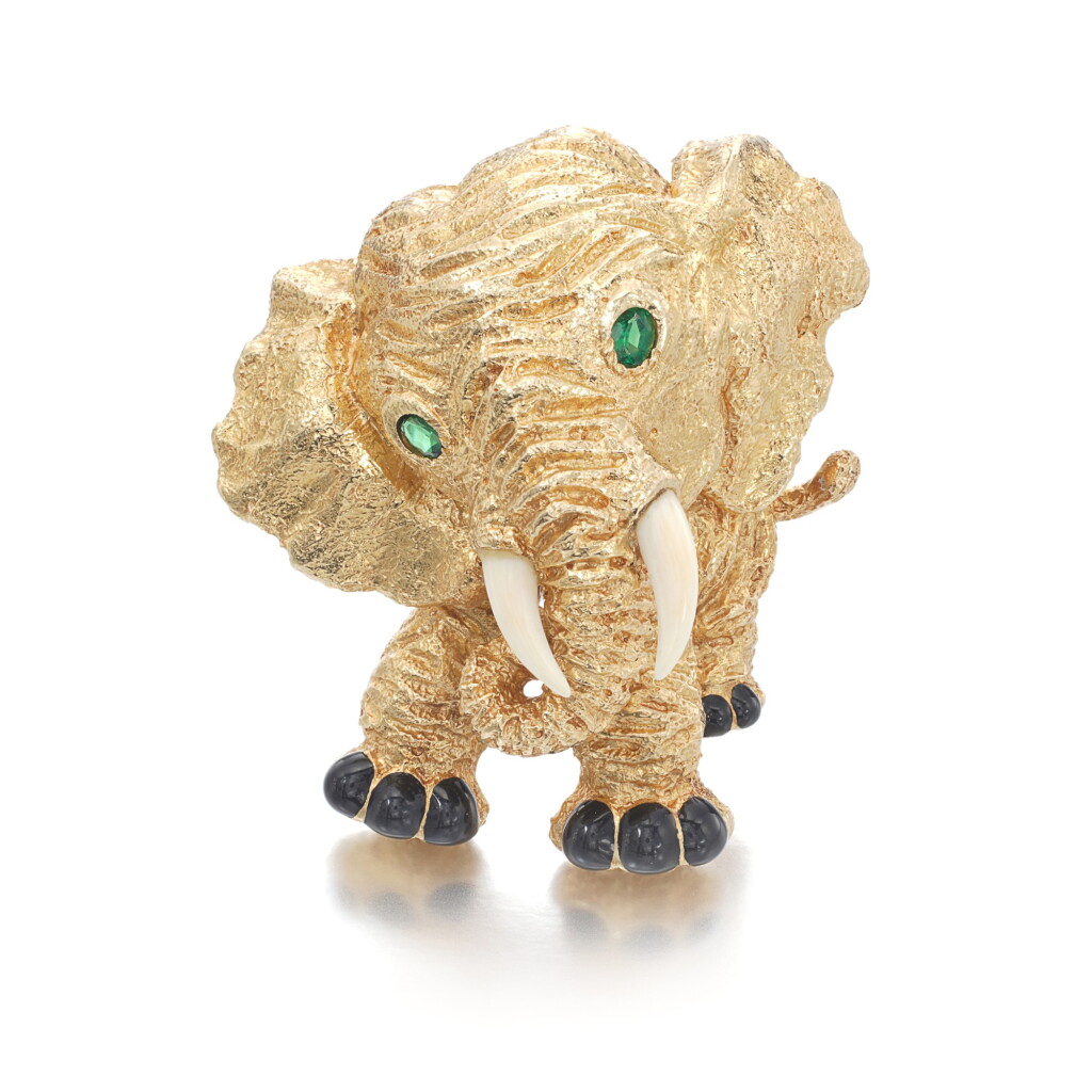 View full screen - View 1 of Lot 6. Ivory, emerald and enamel brooch.