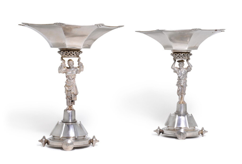 View full screen - View 1 of Lot 141. A PAIR OF SILVER TAZZAS, NIKOLAI KEMPER, ST PETERSBURG, 1881 AND MAKER'S MARK JB, ST PETERSBURG.