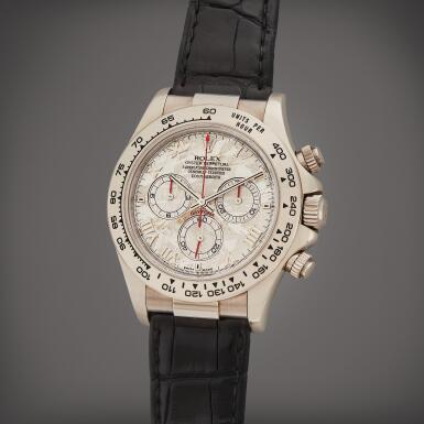 View full screen - View 1 of Lot 5. Reference 116519 Daytona | A white gold automatic chronograph wristwatch with meteorite dial, Circa 2003.