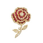 Ruby and Diamond 'Camellia' Clip-Brooch | 梵克雅寶 | 紅寶石配鑽石 'Camellia' 胸針