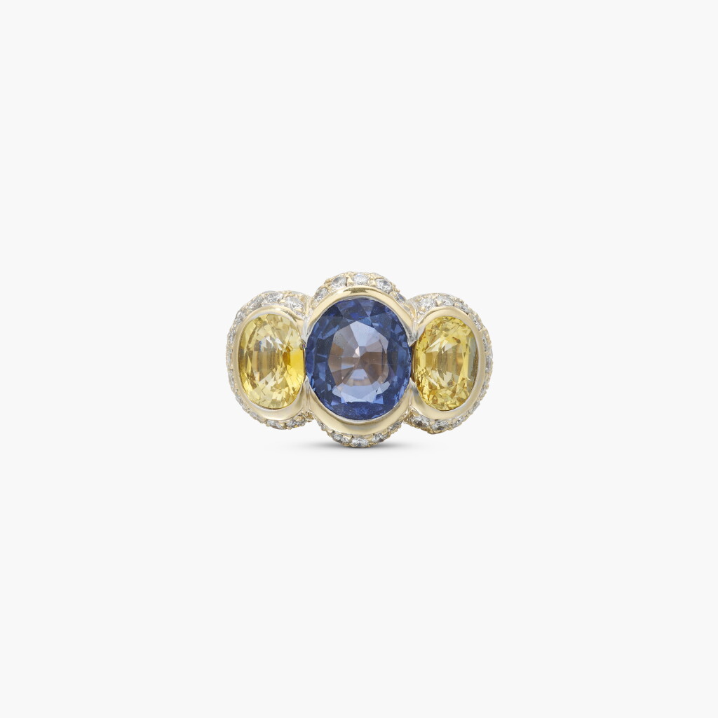 View full screen - View 1 of Lot 180. Sapphire, Yellow Sapphire and Diamond Ring.