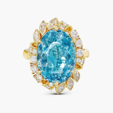 View full screen - View 1 of Lot 1352. Aquamarine and Diamond Ring | 御木本 | 海藍寶 配 鑽石 戒指.