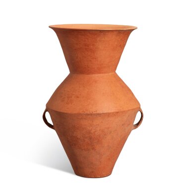 View full screen - View 1 of Lot 824. A large red pottery jar Qijia culture, c. 2050-1700 B.C. 齊家文化 紅陶雙耳撇口瓶.