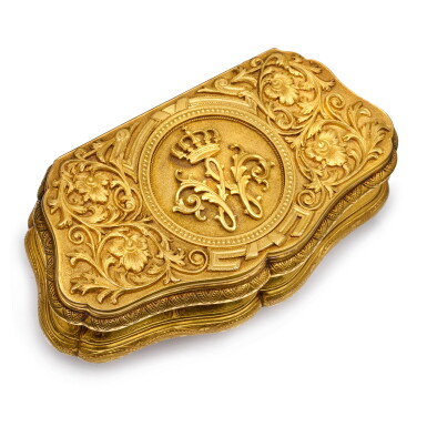 View full screen - View 1 of Lot 1189. A Royal gold presentation snuff box, probably Weishaupt & Söhne, Hanau, circa 1865.