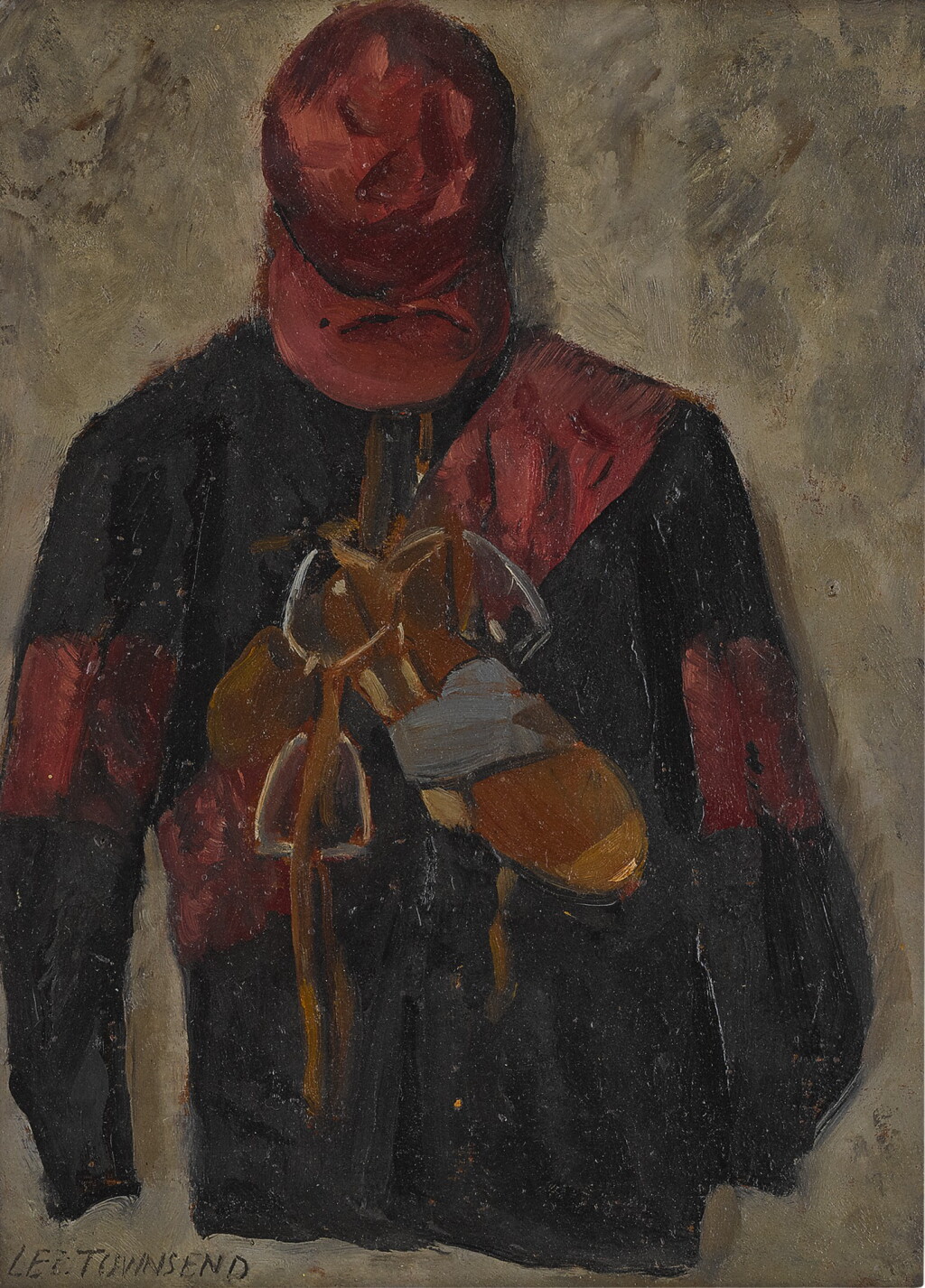 View full screen - View 1 of Lot 100. Jockey Uniform and Man with Binoculars at the Finish Line: A Double-Sided Work.