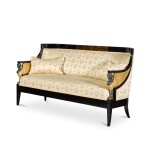 An Austrian ebonized, parcel-gilt and painted sofa, early 19th century