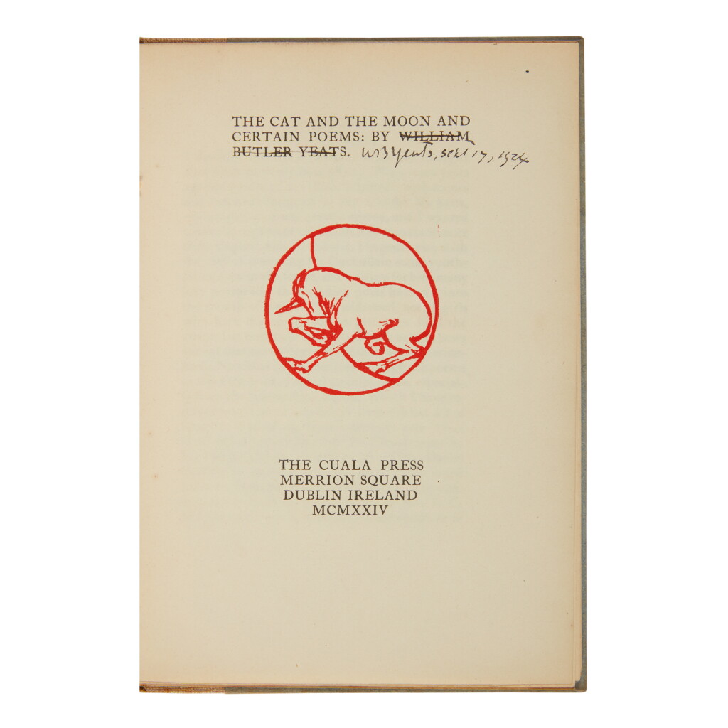 View full screen - View 1 of Lot 88. YEATS, WILLIAM BUTLER | The Cat and the Moon and Certain Poems. Dundrum: The Cuala Press, 1924.