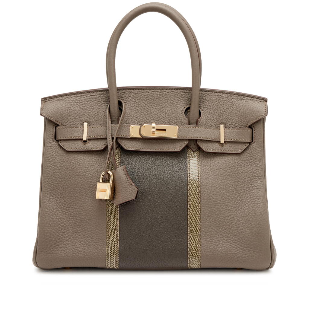 View full screen - View 1 of Lot 101. Limited Edition Etain and Graphite Clémence and Gris Foncé Shiny Lizard Club Birkin 30 Permabrass Hardware, 2011.