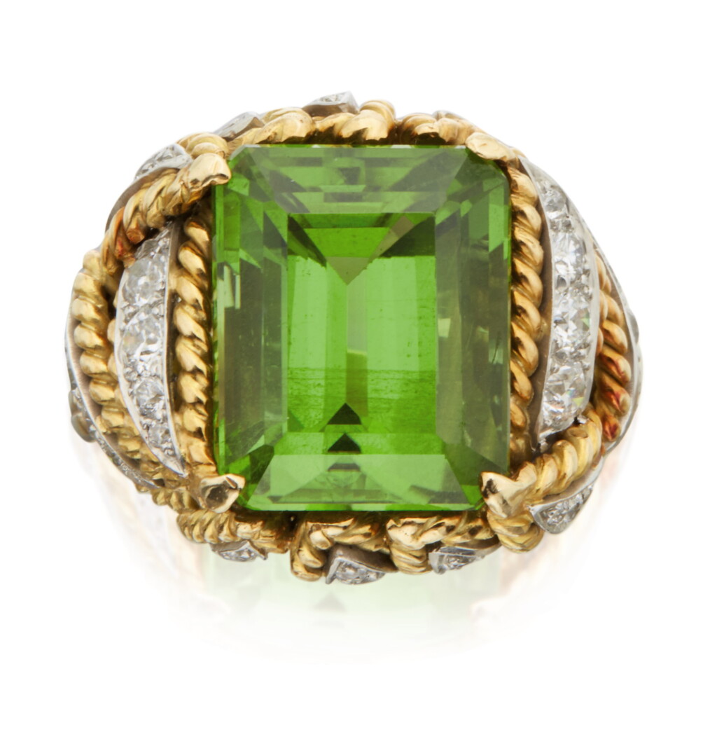 View full screen - View 1 of Lot 314. PERIDOT AND DIAMOND 'LEAVES' RING, VERDURA .
