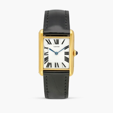 View full screen - View 1 of Lot 2492. Tank J.J.C. | A rectangular yellow gold wristwatch with gold deployant buckle, Circa 1962-63.