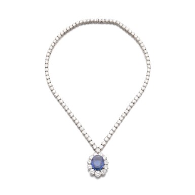 View full screen - View 1 of Lot 746. Sapphire and diamond necklace.