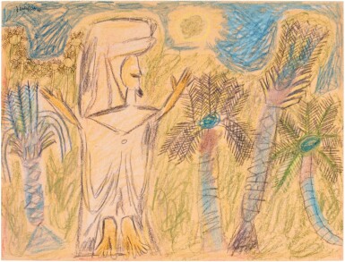 View full screen - View 1 of Lot 24. Arabes dans la palmeraie avec soleil.