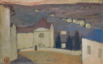 Vue du vieil hôpital, effet de brume