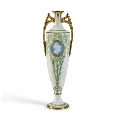 View full screen - View 1 of Lot 380. A Mintons Pâte-Sur-Pâte Ivory-Ground Two-Handled Vase, Circa 1910.