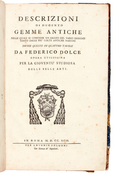 View full screen - View 1 of Lot 107. Dolce, Descrizioni di dugento gemme antiche, Rome, 1792, with 4 boxes of plaster casts.