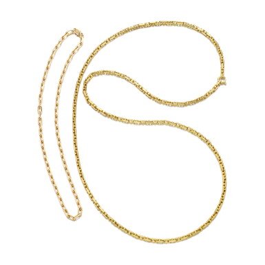 View full screen - View 1 of Lot 1195. Two gold chains.