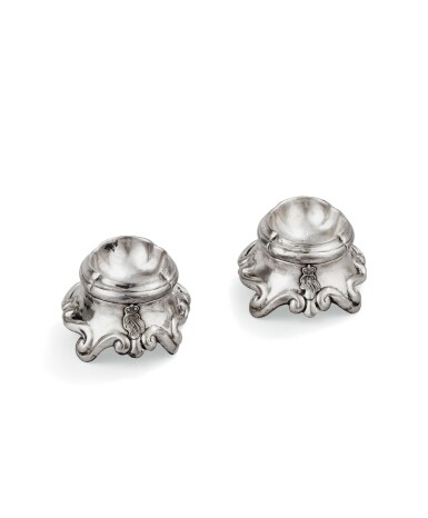 View full screen - View 1 of Lot 187. A PAIR OF SILVER SALT-CELLARS, CHRISTIAN DRENTWETT, AUGSBURG, 1747-1749 | PAIRE DE SALIÈRES EN ARGENT PAR CHRISTIAN DRENTWETT, AUGSBOURG, 1747-1749 .