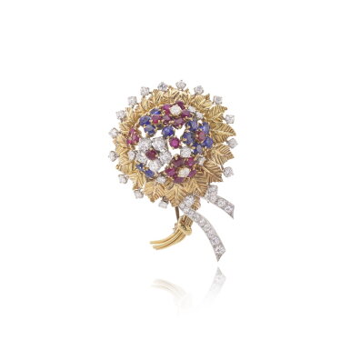 View full screen - View 1 of Lot 503. Ruby, sapphire and diamond brooch, circa 1960 | 梵克雅寶紅寶石、藍寶石及鑽石胸針,年份約1960.
