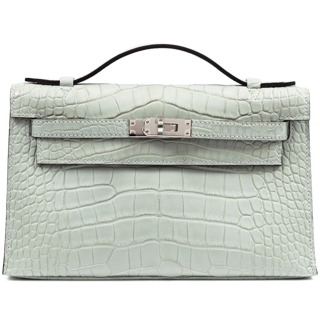 View full screen - View 1 of Lot 609. Gris Neve Matte Mississippiensis Alligator Kelly Pochette Palladium Hardware, 2026.