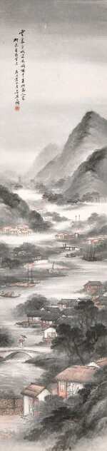 吳石僊 暮雨歸舟 | Wu Shixian, River Village in Misty Rain