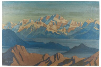 View full screen - View 1 of Lot 179. Theodore Howard Somervell (1890-1975) | View of Kanchenjunga, oil on canvas, framed.