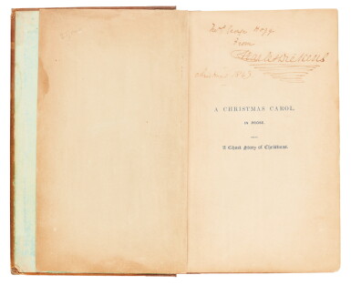 View full screen - View 1 of Lot 94. Dickens, A Christmas Carol, 1843, first edition, inscribed to Mrs George Hogg at Christmas.