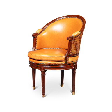 View full screen - View 1 of Lot 183. A Louis XVI style mahogany fauteuil de bureau tournant | Fauteuil de bureau tournant en acajou de style Louis XVI.