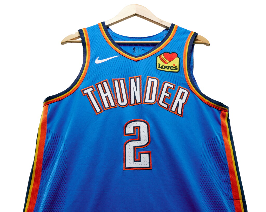 View full screen - View 1 of Lot 14. Shai Gilgeous-Alexander Oklahoma City Thunder 2023-2024 Kia NBA Tip-Off Game Worn Icon Edition Jersey | Matched to 2 Games.