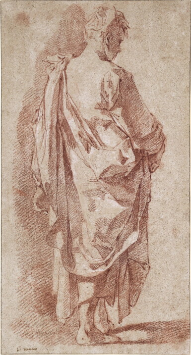 View full screen - View 1 of Lot 88. Study of a heavily draped male figure, seen from three-quarter back view.