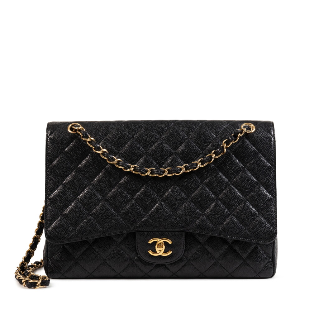 View full screen - View 1 of Lot 644. Black Quilted Caviar Jumbo Flap Bag Gold Hardware, 2009-10.