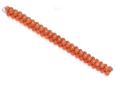 View full screen - View 1 of Lot 44. CARTIER | CORAL AND DIAMOND BRACELET.