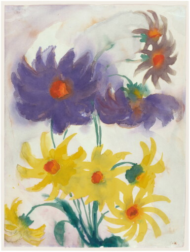 View full screen - View 1 of Lot 15. Blumen (gelb und violett) (Flowers (yellow and purple)).