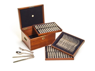 View full screen - View 1 of Lot 134. A VICTORIAN SILVER VINE PATTERN DESSERT SERVICE FOR 24, FRANCIS HIGGINS FOR HUNT & ROSKELL, LONDON, 1849.