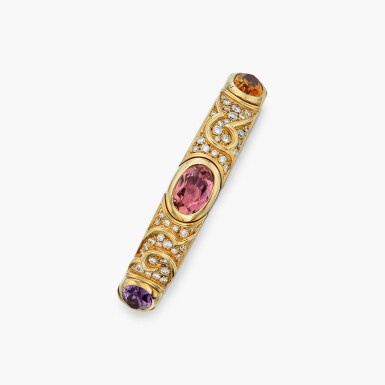 View full screen - View 1 of Lot 422. Gold, Colored Stone and Diamond ‘Onda’ Cuff-Bracelet.