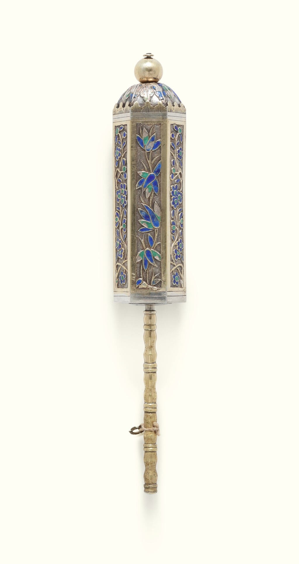 View full screen - View 1 of Lot 15. A CHINESE EXPORT PARCEL-GILT SILVER AND ENAMEL ESTHER SCROLL CASE, MARKED GOTHIC K, MID TO LATE 19TH CENTURY.