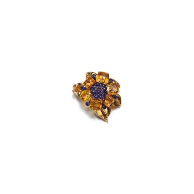 View full screen - View 1 of Lot 92. CITRINE AND SAPPHIRE BROOCH, 'PASSE-PARTOUT', VAN CLEEF & ARPELS, 1940S.