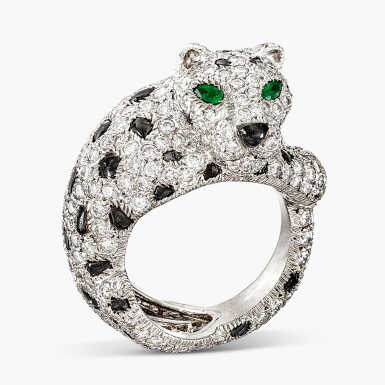 View full screen - View 1 of Lot 1654. Diamond, Onyx and Emerald ‘Panthère’ Ring | 卡地亞 | 鑽石 配 縞瑪瑙 及 祖母綠 ‘Panthère’ 戒指 .