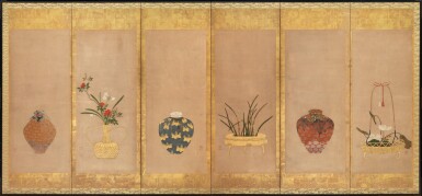 View full screen - View 1 of Lot 46. ANONYMOUS, EDO PERIOD, 17TH CENTURY | TEA JARS AND FLOWER ARRANGEMENTS.