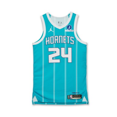 View full screen - View 1 of Lot 12. Brandon Miller Charlotte Hornets 2025-2026 NBA Tip-Off Game Worn Icon Edition Jersey.