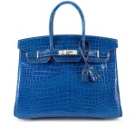 Bleu Royal Shiny Porosus Crocodile Birkin 35 Palladium Hardware, 2013