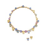 Sapphire, coloured sapphire and diamond demi-parure