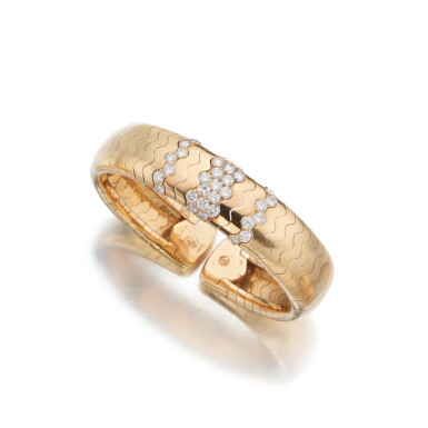 View full screen - View 1 of Lot 525. Gold and Diamond Cuff-Bracelet.