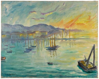 View full screen - View 1 of Lot 285. Port de Cannes, soleil levant.