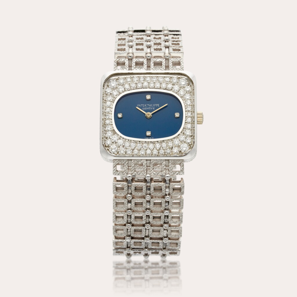 View full screen - View 1 of Lot 473. Reference 4244/2 | A white gold and diamond-set bracelet watch, Made in 1976.