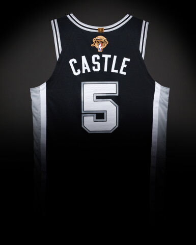 View full screen - View 1 of Lot 6. Stephon Castle ‘NBA Finals Debut’ San Antonio Spurs 2026 NBA Finals Game Worn Icon Edition Jersey | Game 1.