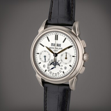 View full screen - View 1 of Lot 230. Reference 5270G-001 | A white gold perpetual calendar chronograph wristwatch with moon phases, Circa 2015.
