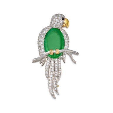View full screen - View 1 of Lot 520. Jade and Diamond Brooch.
